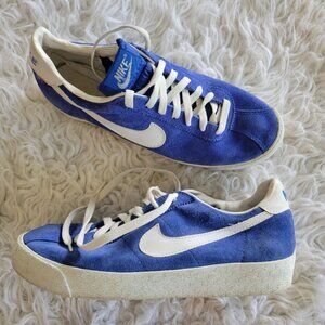 Vintage 1994 Nike Bruin Sneakers Sz 8.5 Blue Suede White Swoosh Original *RARE